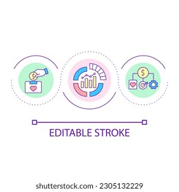 Fundraising research loop concept icon. Financial statements analysis abstract idea thin line illustration. Nonprofit organization. Isolated outline drawing. Editable stroke. Arial font used