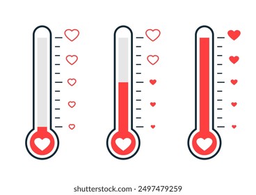 Fundraising thermometer with heart at different levels icon. Clipart image isolated on white background