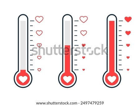 Fundraising thermometer with heart at different levels icon. Clipart image isolated on white background