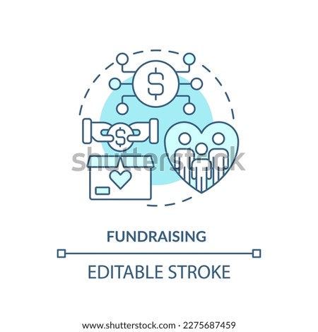 Fundraising turquoise concept icon. Get financial contribution. DAO usage purpose abstract idea thin line illustration. Isolated outline drawing. Editable stroke. Arial, Myriad Pro-Bold fonts used
