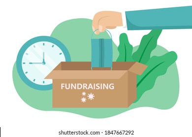 Fundraising vector concept: Hand of people giving facemask for fundraising on the cardboard