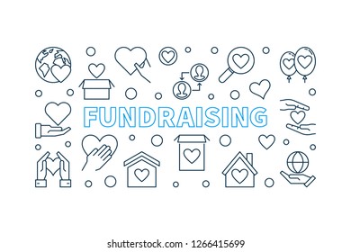 Fundraising vector concept outline horizontal banner or illustration 