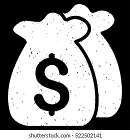 Funds grainy textured icon for overlay watermark stamps. Flat symbol with scratched texture. Dotted vector white ink rubber seal stamp with grunge design on a black background.