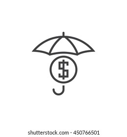 funds protection line icon, Saving money outline vector logo, umbrella and dollar linear pictogram isolated on white, pixel perfect illustration