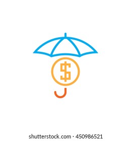 funds protection line icon, Saving money outline vector logo, umbrella and dollar linear color pictogram isolated on white, pixel perfect illustration