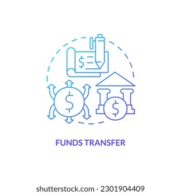 Funds transfer blue gradient concept icon. Automated clearing house. Transaction. How ACH work abstract idea thin line illustration. Isolated outline drawing. Myriad Pro-Bold fonts used