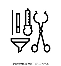 funel tongs dropper tools line icon vector. funel tongs dropper tools sign. isolated contour symbol black illustration