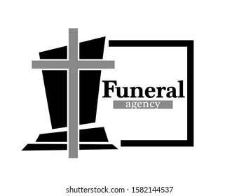 Funeral Agency Logo With Headstone And Cross In Black Frame