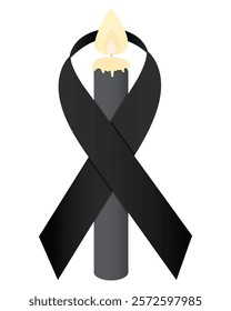 Funeral black ribbon with candle inside