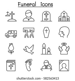 Funeral & burial icon set in thin line style