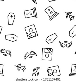 Funeral Burial Ritual Vector Seamless Pattern Thin Line Illustration