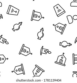 Funeral Burial Ritual Vector Seamless Pattern Thin Line Illustration