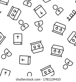 Funeral Burial Ritual Vector Seamless Pattern Thin Line Illustration