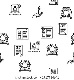 Funeral Burial Service Vector Seamless Pattern Thin Line Illustration