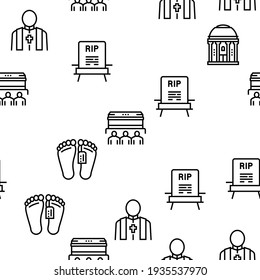 Funeral Burial Service Vector Seamless Pattern Thin Line Illustration