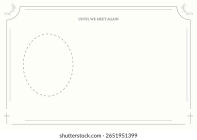 Cartão funerário. Layout de creme em branco com delicadas ilustrações de canto botânico.