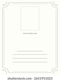 Cartão funerário. Layout em branco com tons bege suave e destaques de borda florais.