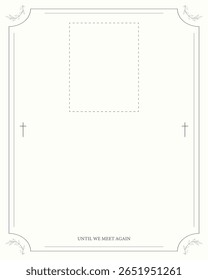 Cartão funerário. Página em branco com plano de fundo e área de texto inferior claros.