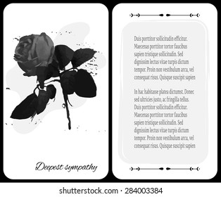 Funeral Card With Dark Rose, Place For Tex, Deepest Sympathy