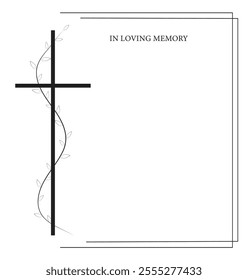 Funeral card. Empty card with big cross and frame