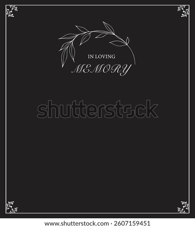 Funeral card. Empty card with black background and frame. Church cross. In loving memory.