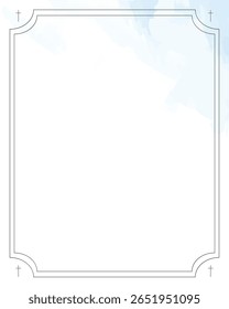 Cartão funerário. Quadro vazio com gradiente azul celeste e linhas decorativas.