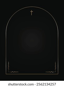 Funeral card. Empty card for funeral with gold and white frame on black background