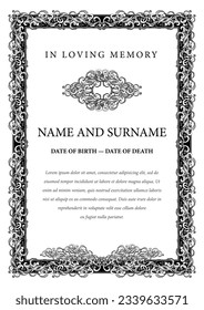 Funeral card. In loving memory of those who are forever in our hearts. Elegant design. Vector illustration.