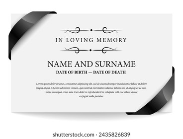 Funeral card. In loving memory of those who are forever in our hearts. Elegant design. Vector illustration.