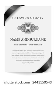 Funeral card. In loving memory of those who are forever in our hearts. Elegant design. Vector illustration.