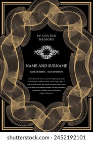 Funeral card. In loving memory of those who are forever in our hearts. Elegant design. Vector illustration.