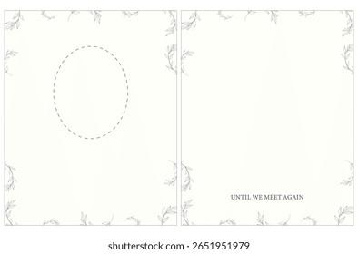 Cartão funerário. Design simples com área de texto superior e linhas florais decorativas.