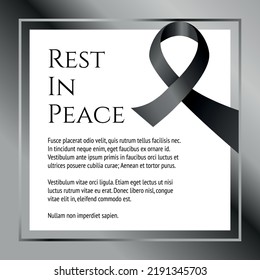 Funeral Card Black Awareness Ribbon With Black Rose Flower On The