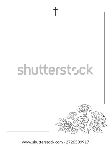 Funeral card with text space and white background. frame with flowers