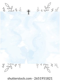 Funeral card. White template with elegant corner leaves and lined area for writing.