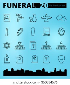 Funeral cemetery vector icon set thin line icons flat style
