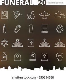 Icono vectorial cementerio funerario conjunto iconos de línea delgada estilo plano
