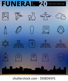 Funeral cemetery vector icon set thin line icons flat style

