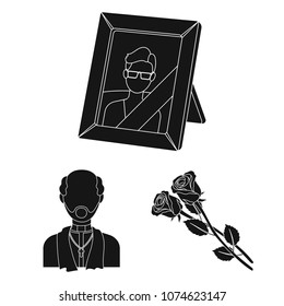 Funeral ceremony black icons in set collection for design. Funerals and Attributes vector symbol stock web illustration.