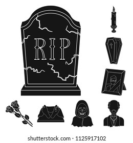 Funeral ceremony black icons in set collection for design. Funerals and Attributes vector symbol stock web illustration.