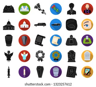 Funeral ceremony black,flat icons in set collection for design. Funerals and Attributes vector symbol stock web illustration.