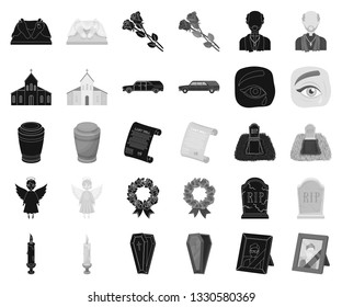 Funeral ceremony black,monochrome icons in set collection for design. Funerals and Attributes vector symbol stock web illustration.