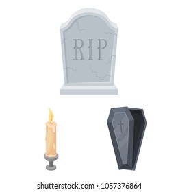 Funeral ceremony cartoon icons in set collection for design. Funerals and Attributes vector symbol stock web illustration.