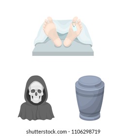 Funeral ceremony cartoon icons in set collection for design. Funerals and Attributes vector symbol stock web illustration.