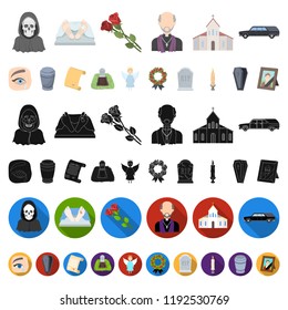 Funeral ceremony cartoon icons in set collection for design. Funerals and Attributes vector symbol stock web illustration.