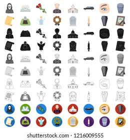Funeral ceremony cartoon icons in set collection for design. Funerals and Attributes vector symbol stock web illustration.