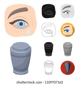 Funeral ceremony cartoon,black,flat,monochrome,outline icons in set collection for design. Funerals and Attributes vector symbol stock web illustration.