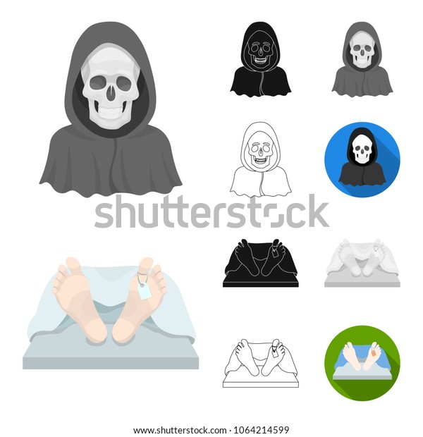 Funeral Ceremony Cartoonblackflatmonochromeoutline Icons Set