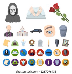 Funeral ceremony cartoon,flat icons in set collection for design. Funerals and Attributes vector symbol stock web illustration.