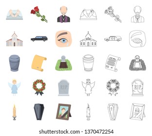 Funeral ceremony cartoon,outline icons in set collection for design. Funerals and Attributes vector symbol stock web illustration.